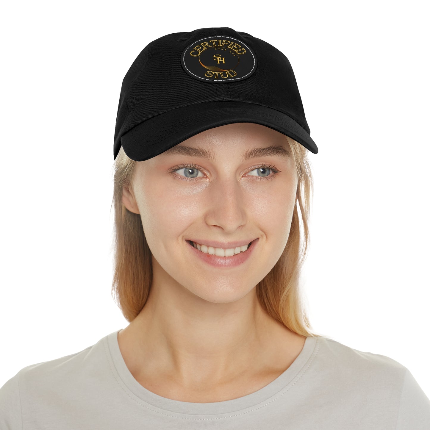 “Certified Stud” Dad Hat with Leather Patch (Round)