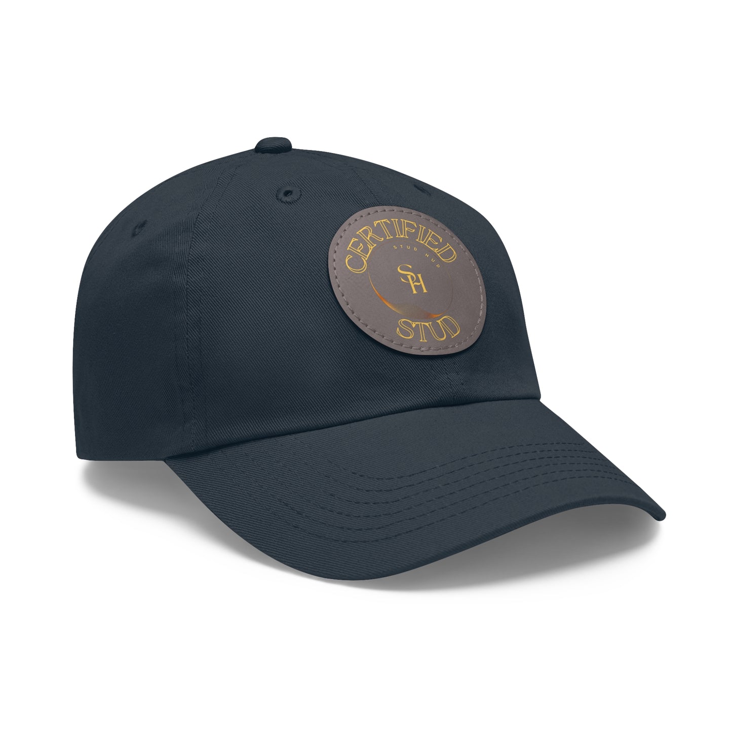 “Certified Stud” Dad Hat with Leather Patch (Round)