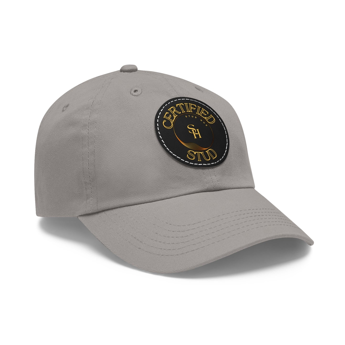 “Certified Stud” Dad Hat with Leather Patch (Round)