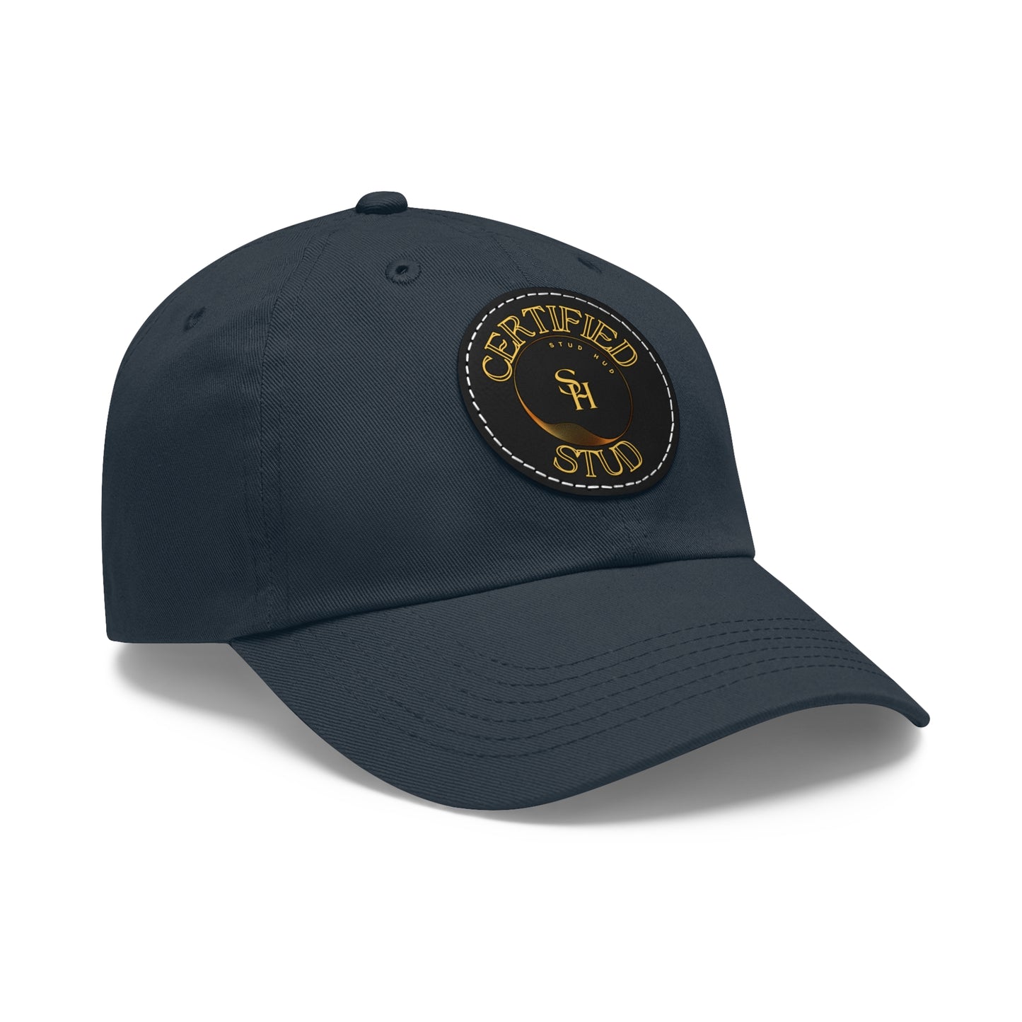 “Certified Stud” Dad Hat with Leather Patch (Round)