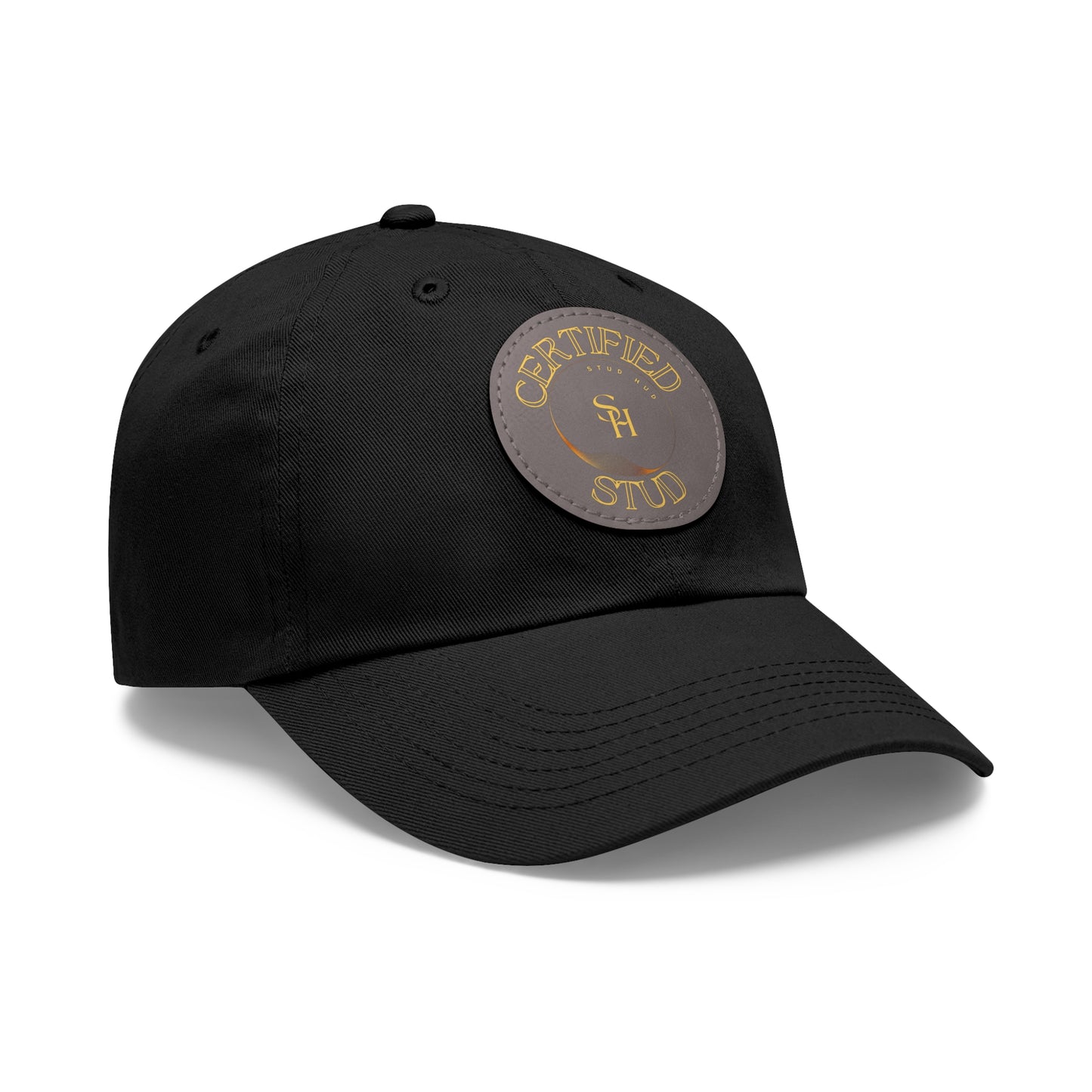 “Certified Stud” Dad Hat with Leather Patch (Round)